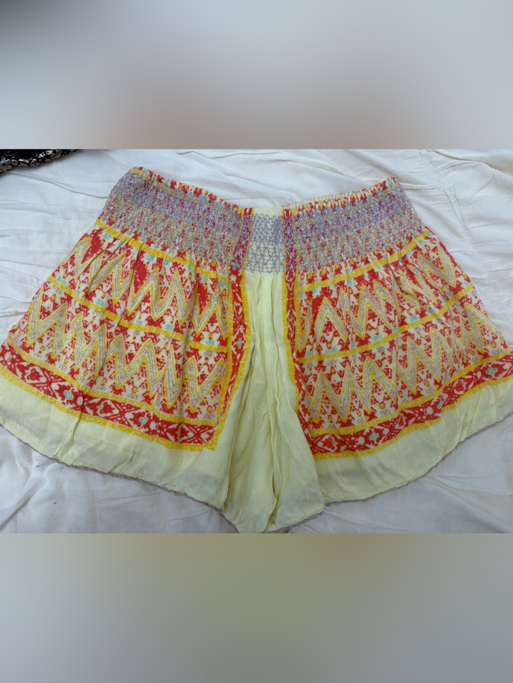 Free People Yellow Embroidered Festival Shorts